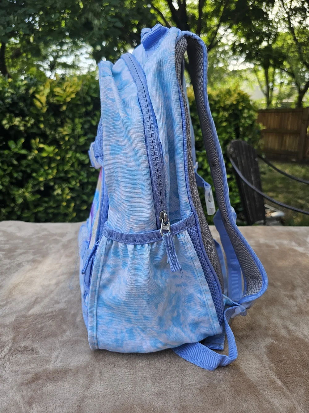 Pottery Barn Kids Blue Tie-Dye Backpack with Rainbow Front Pocket